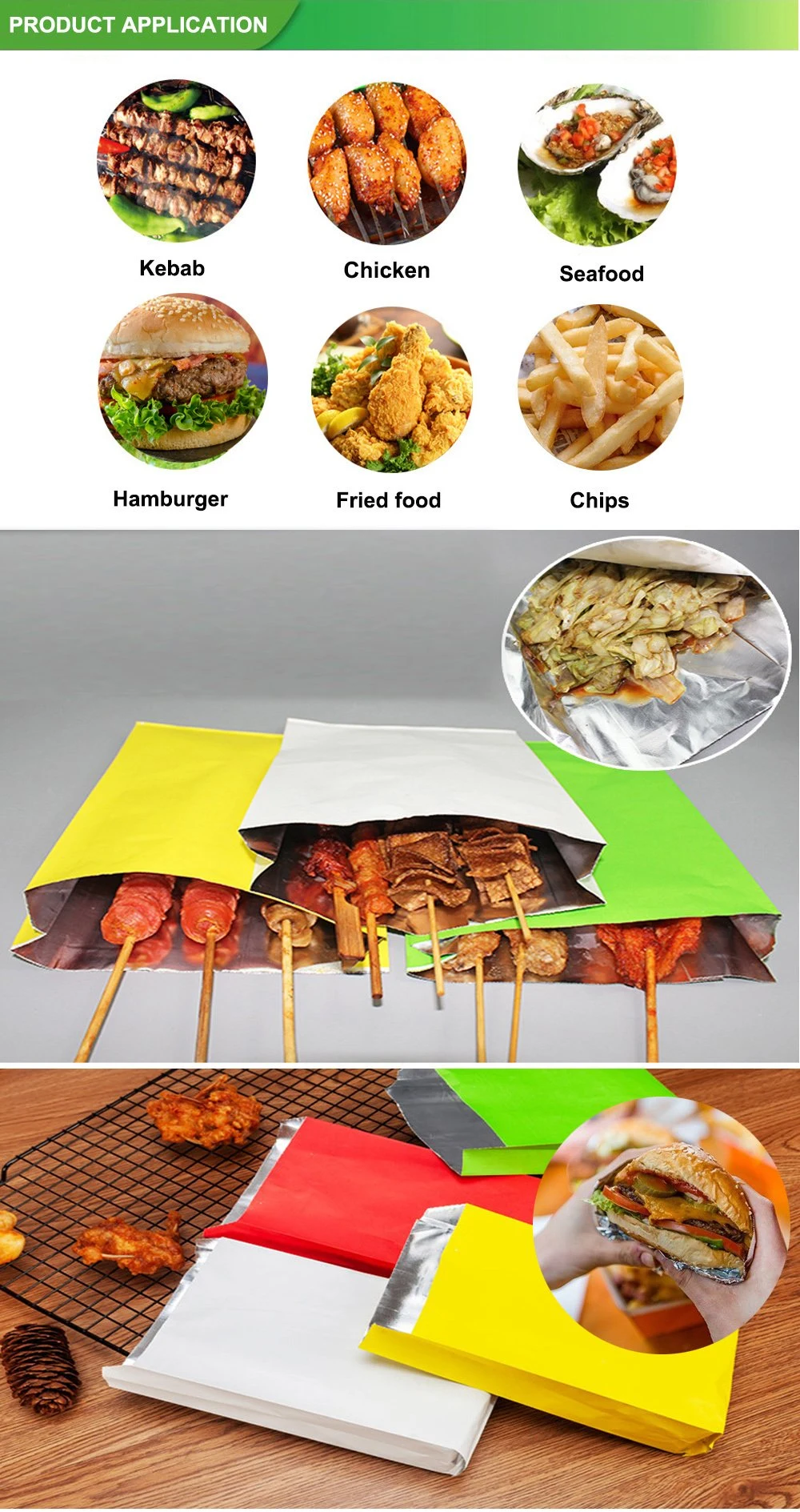 Craft Paper Aluminium Foils for Food Kebab Packaging Bag