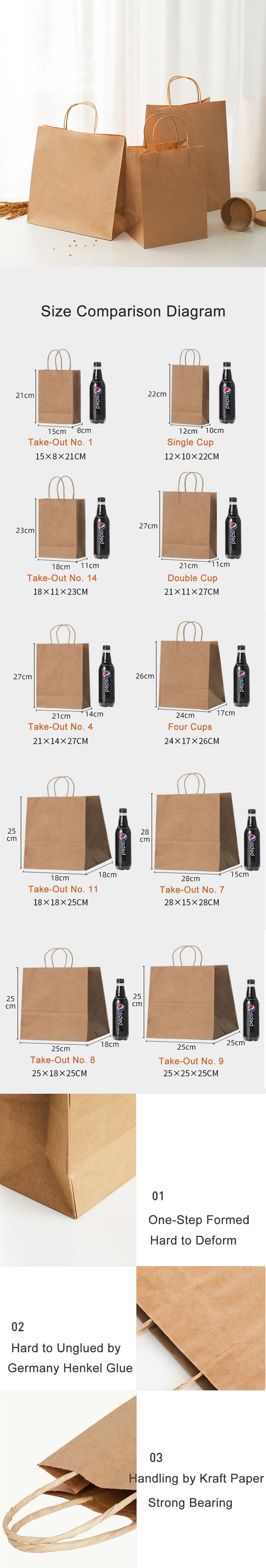 Extra Thicker Logo Printed with Handle Stronger Food Brown Kraft Paper Bag Price for Food Packaging/Gift/Shopping/Customized